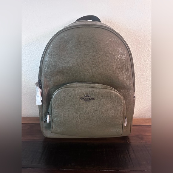 ✅ Large Coach Court Olive Green Leather Backpack - Picture 1 of 5